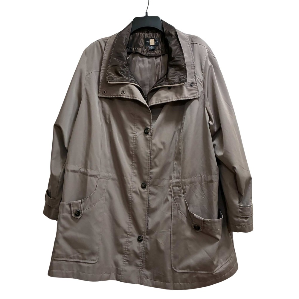 Gallery Woman Rain Jacket Womens 3X Taupe Adjustable Waist Zip Front Plus Size